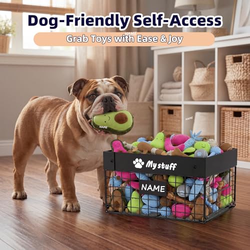 Kaiferty Indestructible Large Dog Toy basket, Chew-Proof Medium Toy Bin for Dogs, Pet Toy Bin Dog Metal Basket for Toys, Puppy Toy Storage Organizer Blankets, Toy Box for Living Room Area (Black) - color: Black, size: L:13.7"L x 9.8"W x 7.8"H