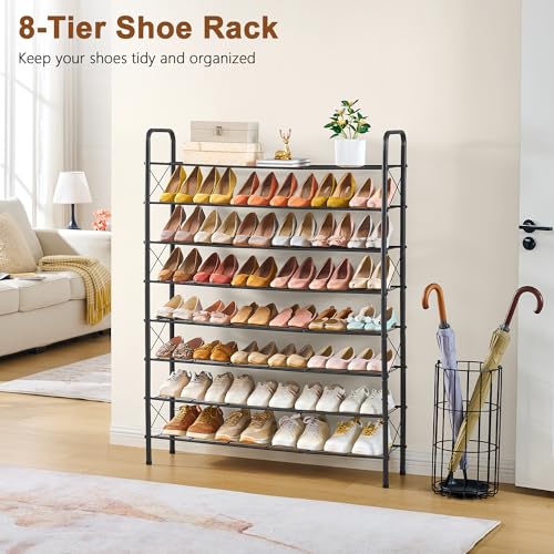 Hoctieon 8 Tier Shoe Rack for Closet, Durable Mesh Style Shoe Rack, Entryway Shoe Shelf, Shoe Storage Organizer for Hallway, Bedroom, Living Room, Wardrobe, Black - color: Black, size: 8 Tier