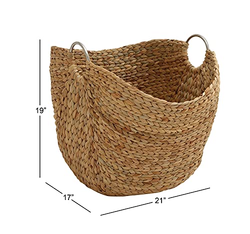 Deco 79 Seagrass Handmade Decorative and Functional Storage Basket Large Woven Basket Organizer with Ring Metal Handles, Basket for Storage 21" x 17" x 19", Brown - size: 21" x 17" x 19"