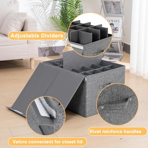 Shoe Organizer for Closet Fits 16 Pairs, Large Shoe Storage Box Bins Containers with Lid and Adjustable Dividers for Shoes, Sneakers and High Heeled, Hard Shell and Stackable (Grey) - color: Grey