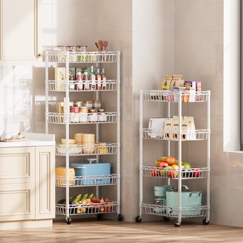 SINGAYE 6 Tier Basket Shelf Wire Shelving Unit Adjustable Storage Shelves Big Basket Rack for Garage Kitchen Office Pantry Corner 17" Dx12 Wx63 H White - color: White, size: 6-Tier[17"Dx12"Wx63"H]