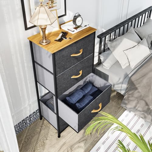 YITAHOME Storage Tower with 4 Drawers - Fabric Dresser, Organizer Unit for Bedroom, Living Room, Closets - Sturdy Steel Frame, Easy Pull Fabric Bins & Wooden Top - color: Cool Dark Grey, style: 4-Drawer