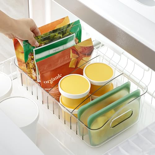 YouCopia FreezeUp Freezer Bin 15", BPA-Free Clear Fridge Organizer with Adjustable Dividers and Handles for Frozen Food and Leftovers - size: 15" Deep