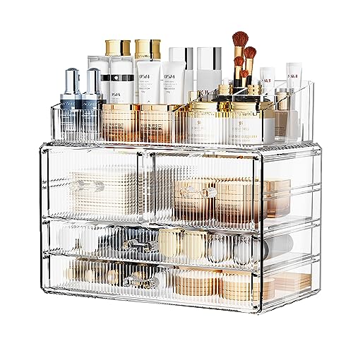 ZHIAI Stackable Storage Drawers, Acrylic Bathroom Counter Organizer Clear Makeup Organizers for Vanity, Kitchen Cabinets, Bathroom, Undersink, Home Organization and Storage (1 Top 4 Drawers D) - color: (2 Base, 2 Drawers) with Top