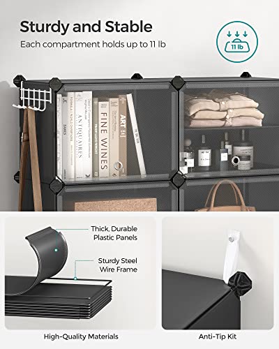 SONGMICS Shoe Rack Organizer, 8-Tier Shoe Storage Cabinet for Closet and Entryway, Holds 32 Pairs of Shoes, Adjustable, Ink Black and Trasparent ULPC034B01 - color: Ink Black + Trasparent, size: 8 Cubes