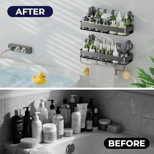 ONXE Shower Caddy Suction Cup,2 Pack Extra-Strong Suction Shower Shelves,No Drilling Rustproof Organizer for Bathroom,Kitchen,Home Decor,Reusable Bathroom Storage with Large Capacity(11.8 inch) - size: 11.8 inch-With bar