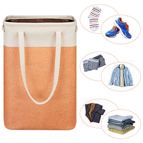 i BKGOO Laundry Basket with Handles Beige&Orange Slim Laundry Bin Collapsible Dirty Clothes Basket Narrow Laundry Bag Foldable Dirty Hamper for Camping, Dorms, Apartments - color: Beig&Orange