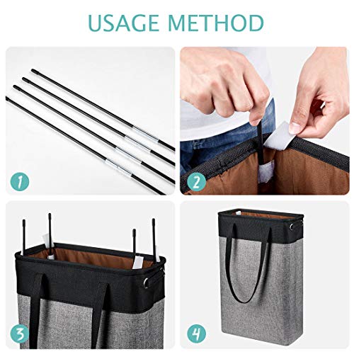 i BKGOO Laundry Basket with Handles Black&Grey-Slim Laundry Bin Collapsible Dirty Clothes Basket Narrow Laundry Bag Foldable Dirty Hamper for Camping, Dorms, Apartments - color: Black-grey