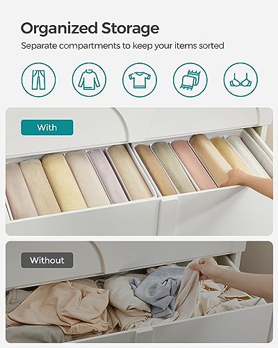 SONGMICS Set of 2 Large Size Wardrobe Clothes Organizers, 6-Compartment Foldable Drawer Organizers with Handles, 16.5 x 11.8 x 6.7 Inches, for Pants, Sweaters, Jeans, Cloud White URUS009W02 - color: Cloud White, size: 2 Pack