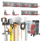 TORACK Garden Tool Organizer Wall Mounted, Garage Folding Chair Storage Rack, Tools Rack for Shovels, Rakes, Broom, Ladders, Hooks for Keyhole Style Shelving Unit(13 pcs) - style: 3 panels with 8 hooks