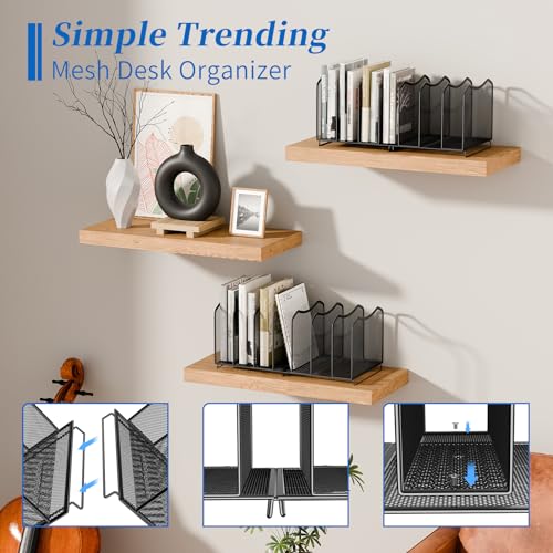 Simple Trending 2 Pack Mesh Desktop File Sorter Organizer, 7-Section Bookshelf For Desk Home Office, Black - style: 2BK-7 Section Black