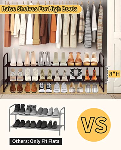 SLEEPING LAMB 2-Tier Shoe Rack for Closet, Long Stackable Wide Shoe Organizer Holds 18-Pairs Low Shoe Shelf Storage for Bedroom, Floor, Entryway (Bronze) - color: Bronze, size: 11.4 x 42.5 x 18.7