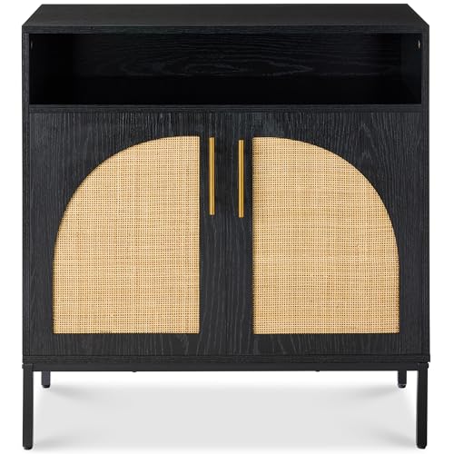 Best Choice Products Rattan Sideboard Buffet Cabinet, Entryway Table, Accent Storage Cabinet, Console Table for Hallway, Living Room, Dining Room - Black - color: Arched Rattan, Black