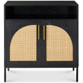 Best Choice Products Rattan Sideboard Buffet Cabinet, Entryway Table, Accent Storage Cabinet, Console Table for Hallway, Living Room, Dining Room - Black - color: Arched Rattan, Black