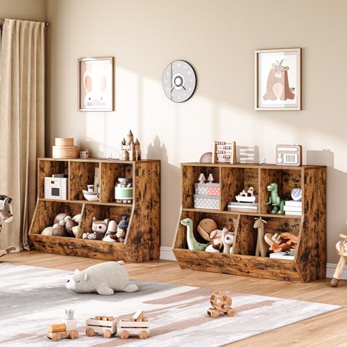 HOOBRO Kids Bookshelf, Bookcase Footboard, Toy Storage Cubby, Children's Toy Shelf, 39.4" L Toy Storage Cabinet, Fit for Children's Room, Playroom, Hallway, Kindergarten, Rustic Brown BF132CW01 - color: Rustic Brown, size: 39.4"L x 11.8"W x 29.5"H
