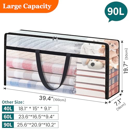 TasticTotes 6 Pack Long Clear Storage Bags for Comforter, Clothes & Bedding, Plastic Blanket Storage with Zipper and Handle, Moving Bags, Closet Organizer and Under-Bed Storage (90L, 39.4"*7.1"*19.7") - size: 90L(39"*7"*20")