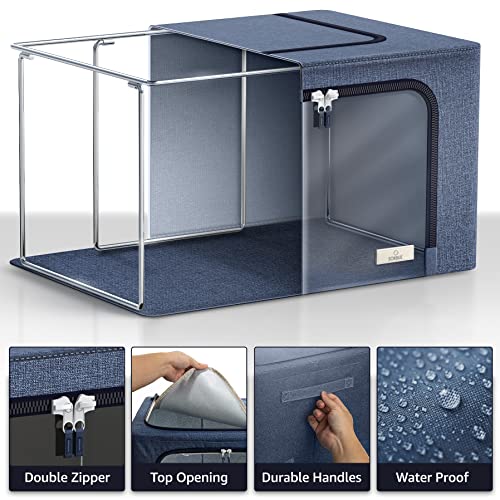 Sorbus Storage Bins with Metal Frame - Stackable & Foldable Clothes Organizer Bags - Oxford Fabric Storage Containers with Large Clear Window & Carry Handles Organization for Bedding Linen & Clothing - color: Blue, size: 6 Pack