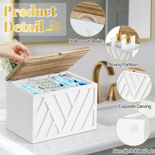 2 PCS White Tampon Holder for Bathroom Decor, Feminine Product Organizer With Lid, Shark Week Storage, Wood Pad Box for Toilet, Bathroom Accessories - color: 2Pcs-White