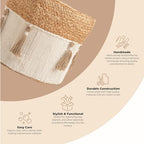 Crane Baby Boho Safari Nursery Decor Baby Storage Bin, Cotton & Jute Collapsible Fabric Basket Organizer, 13X12 Jute 13 X 12 Inches Beige - size: 13 x 12 Inches, style: Jute