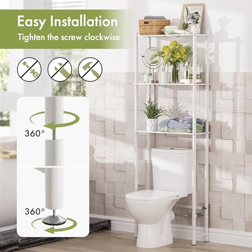 AmazerBath Over The Toilet Storage Bamboo, Bathroom Over Toilet Organizer Rack, 3-Tier Over Toilet Shelf, Space Saver, White - style: White-3-tier