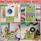 Geelin 3 Pcs Christmas Baskets Storage Funny Lime Green Christmas Santa Basket for Gifts Collapsible Waterproof Canvas Xmas Storage Bin Organizer with Handles for Book Closet Shelf Nursery Room Decor - style: Merry Santa