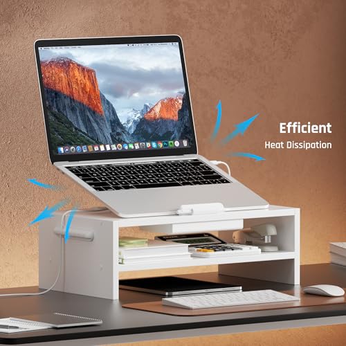 AFOOYO Adjustable Wood Laptop Stand, Ergonomic Height Angles Computer Holder Riser for Desk Compatible with Air, Pro, Dell, HP, Lenovo More 10-17.3" Laptops, White - color: White, size: Simple Design