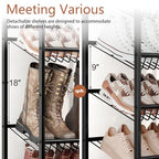 6 Tier Rotating Vertical Shoe Rack Tower, Wooden Shoe Storage Organizer with Hooks, Sturdy Metal Narrow Shoe Shelf for 18-24 Pairs, Vertical Shoe Organizer for Closet Entryway, Rustic Brown - size: 6-tier(27.8 × 11.2 × 38.6)