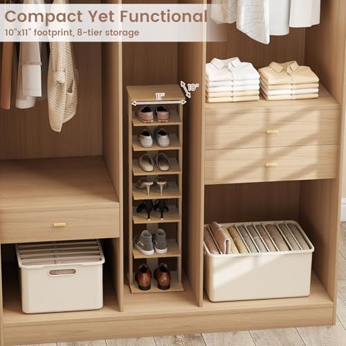 COSTWAY 8-Tier Vertical Shoe Rack, Tall Narrow Shoe Storage Organizer with Removable Shelf for Boots, Anti-Tipping Kit, Space-Saving Shoe Stand with for Small Place, Entryway (Natural) - color: Natural