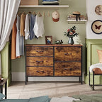 WLIVE Dresser for Bedroom with 5 Drawers, Wide Chest of Drawers for Bedroom, Fabric Dresser for Living Room, Closet, Hallway, Rustic Brown Wood Grain Print - color: Rustic Brown Wood Grain Print