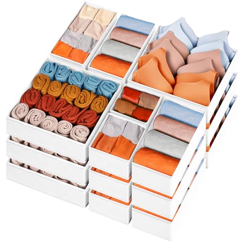 Criusia Closet Drawer Organizer Clothes, 15 Pack White Dresser Organizer for Baby Clothes, Fabric Drawer Dividers for Nursery Bedroom - color: White