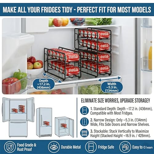 CANYAVE Soda Can Organizer Storage Rack, 2 Pack Stackable Beverage Soda Can Dispenser Organizer Holder for Refrigerator, Cabinet, Pantry (Black) - color: Black