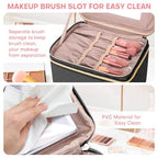 HXLGMD Large Makeup Bag with Mirror Double Layer Travel Make Up Organizer Case, Large Capacity Coemetic Bag with Brush Slot Divider - color: Black