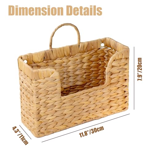 Set of 2 Magazine Holder Wall Basket Water Hyacinth Woven Mail Organizer, Wicker Wall Hanging Baskets for Magazines, Letters & Storage Decorative Mail Holder, Magazine Rack, 11.8x4.3x7.9 Inch - color: Water Hyacinth
