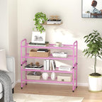 SUFAUY 2 Tier 33" Wide Shoe Rack, Closet Metal Wire, Stackable, Pink - color: Pink, size: 2 Tier