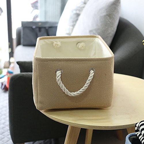 TheWarmHome Decorative Basket Rectangular Small Storage Basket Fabric Storage Bin Organizer Basket with Handles for Clothes Storage (Beige, 11.8L×7.9W×5.2H inch) - color: Beige, size: Small -11.8Lx7.9Wx5.2H
