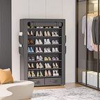 OYREL Shoe Rack Storage Cabinet 32 Pairs Organizer Shelf Tall for Shoes Large Free Standing Racks Vertical Shoe Holder Stand with Cover Two Boxes Closet - size: 8Tier with 2bins Grey