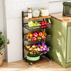 HapiRm Fruit Basket Kitchen Cart - 5 Tier Adjustable Vegetable Storage Rack, Large Capacity Rolling Kitchen Carts on Wheels for Snack Onion and Potato Storage - size: 5 Tier - Standard