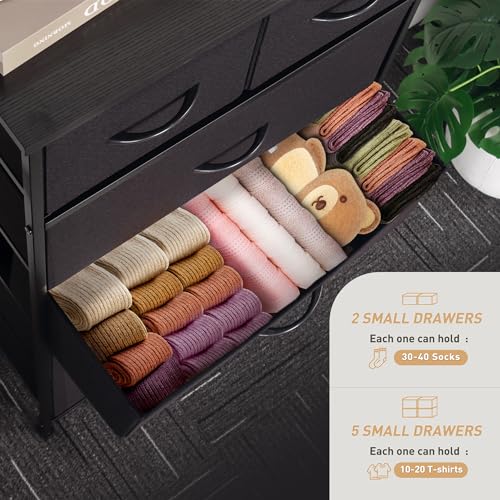 Mifuro Tall Dresser for Bedroom, Vertical Storage Organizer Tower with 7 Drawers, Chest of Drawers with Fabric Bins, Steel Frame, Wood Top for Bedroom, Closet, Entryway- Black - color: Black, size: 7 Drawers