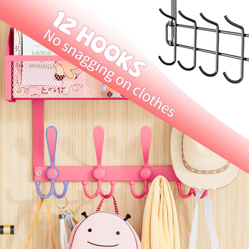 Kaiferty Over The Door Hooks Organizer, Coat Rack Over The Door Storage Hanger Towel Rack, Back of Door Storage Organizer for Bathroom,Bedroom,Kitchen,Office (Pink, 3-Tier) - color: Pink, size: 3-Tier