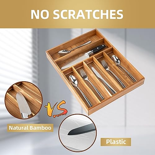 Besilord Silverware Organizer Kitchen Drawer Organizer Utensil Organizer Acacia Silverware Holder Cutlery Organizer in Drawer Flatware Organizer Tray(7 slots, Acacia - color: Acacia, size: 7 Slots