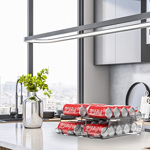 Simple Houseware 2-Pack Auto-Rolling Beverage Can Organizer for Fridge, Clear Front-Loading Soda Dispenser with Smooth Glide Design, Space-Saving Refrigerator Storage Bins - size: 2 Pack