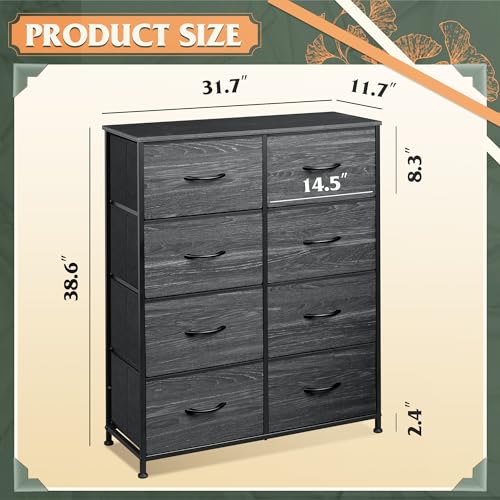 WLIVE Fabric Dresser for Bedroom, Tall Dresser with 8 Drawers, Storage Tower with Fabric Bins, Double Dressers, Chest of Drawers for Closet, Living Room, Dormitory, Charcoal Black Wood Grain Print - color: Charcoal Black Wood Grain Print, style: General
