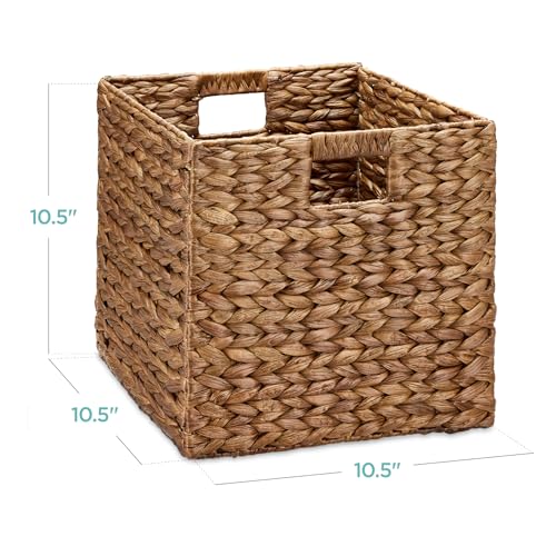 Best Choice Products 10.5x10.5in Pack of 5 Cube Storage Baskets, Water Hyacinth Multipurpose Collapsible Organizers, Handwoven Laundry Totes for Laundry, Living Room, Kids Room & Nursery - Chestnut - color: Chestnut, size: 10.5x10.5in