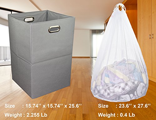 Extra Large Laundry Hamper with Laundry Bag, Foldable Clothes Basket with Metal Handles & Moisture-Resistant Base, Premium Durable Fabric for Bathroom, Dorm, and Family (Gray) - color: Gray