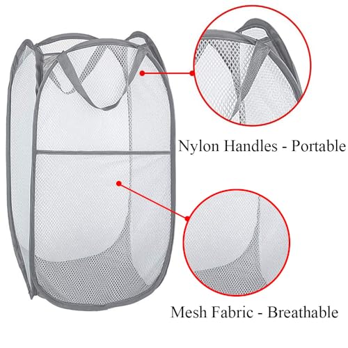 Larpur Pack of 3 Pop up Laundry Hampers, Collapsible Laundry Baskets, Portable Mesh Clothes Hampers for Home Room, College Dorm, Apartment, Foldable Hamper with Carry Handles, Gray - color: 3*Grey
