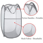 Larpur Pack of 3 Pop up Laundry Hampers, Collapsible Laundry Baskets, Portable Mesh Clothes Hampers for Home Room, College Dorm, Apartment, Foldable Hamper with Carry Handles, Gray - color: 3*Grey