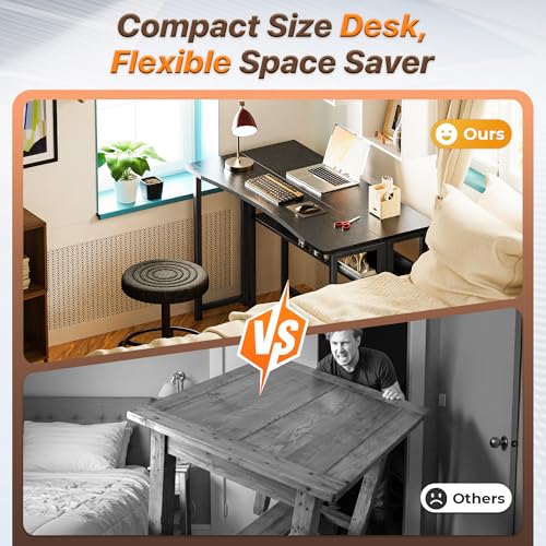 Huuger Folding Desk with Storage Shelf, 39.3 Inch Foldable Computer Table for Small Spaces, Space Saving Sofa Table for Couch, Writing Work Office Computer Desk, Easy to Fold, Black - color: Black, size: 18.5"D x 39.4"W