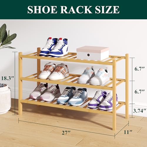 Smiry Bamboo Shoe Rack for Closet, 3 Tier Wooden Stackable Shoe Organizer, Free Standing Shoes Storage Shelf for Entryway, Front Door Entrance, Natural - color: Natural, size: 3 Tier - Medium