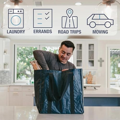CleverMade Tall Frakta Reusable Grocery Tote - 42L - Pack of 2 - Transparent - Collapsible Storage Shopping Organizer - Heavy Duty Utility Bag Home - color: Transparent, size: 42L