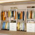vomavex Closet System of 2 Set, 4-18FT Closet Organizer System with 10 Hanging Rods & 6 Wood Drawer & Adjustable Shelves, Walk in Closet Storage System, Free Standing Closet System, White - color: 4-18ft